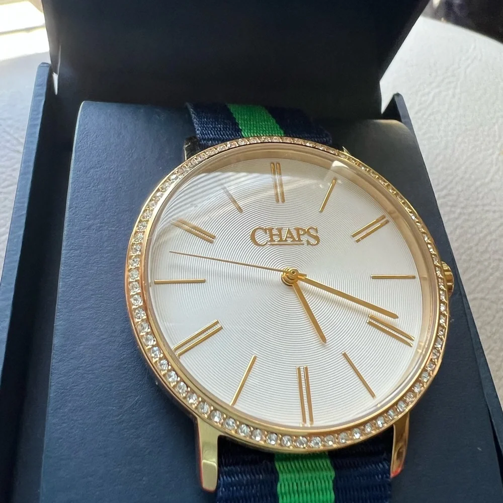 Chaps ladies preppy blue/green bling out gold hardware watch - Picture 8 of 11